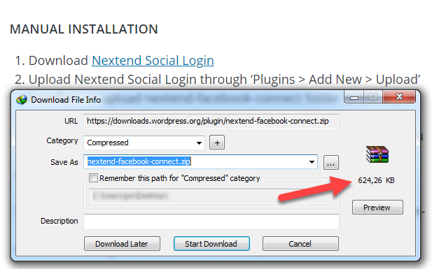 حجم إضافة Nextend social login