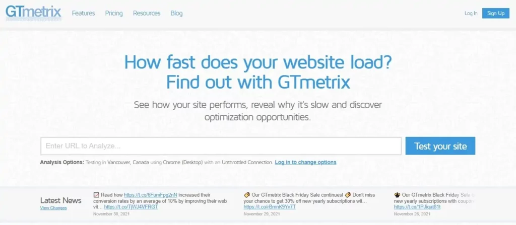 1. موقع GTMetrix