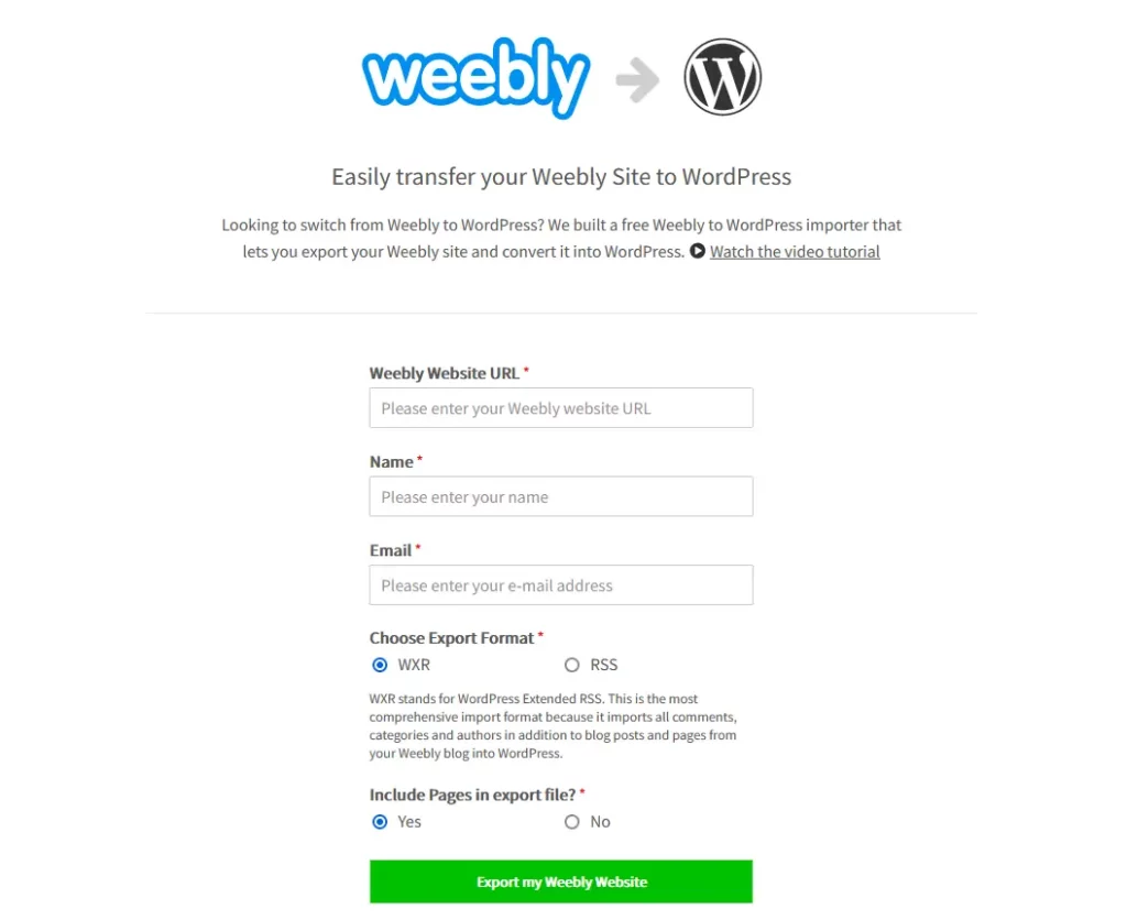 1. نقل بياناتك من منصة Weebly إلى ووردبريس